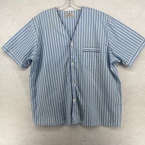 WESTCHESTER CLASSIC Pajama Top Mens L Striped Cotton Blend Button Up V-Neck Blue